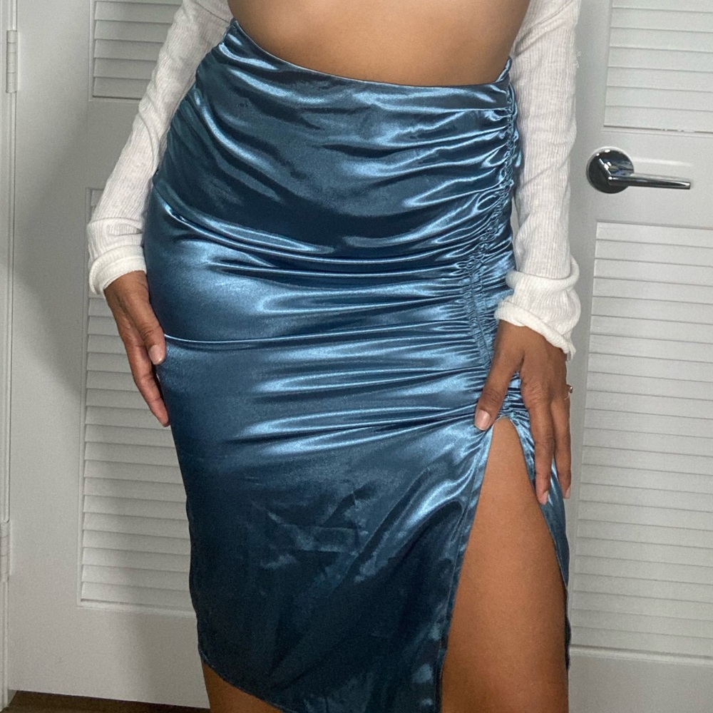 Blue silk like skirt